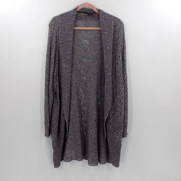 Torrid Pointelle Cardigan Sweater Size 3X Gray Curved Hem - Picture 1 of 4